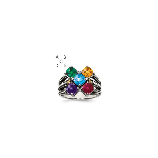 Sterling Silver Antiqued w/14k 5-stone Mother's Ring Mounting