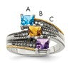Sterling Silver Antiqued w/14k 3-stone w/Diamond Mother's Semi-Mount Ring