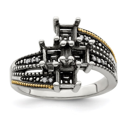 Sterling Silver Antiqued w/14k 4-stone w/Diamond Mother's Semi-Mount Ring