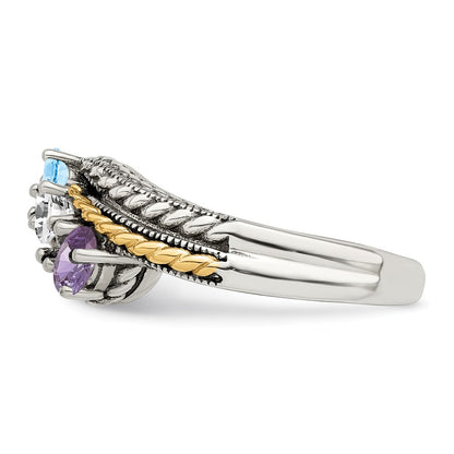 Sterling Silver Antiqued w/14k 3-stone Mother's Ring Mounting