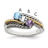 Sterling Silver Antiqued w/14k 3-stone Mother's Ring Mounting