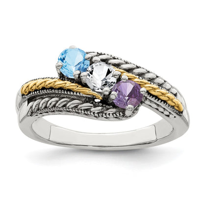 Sterling Silver Antiqued w/14k 3-stone Mother's Ring Mounting