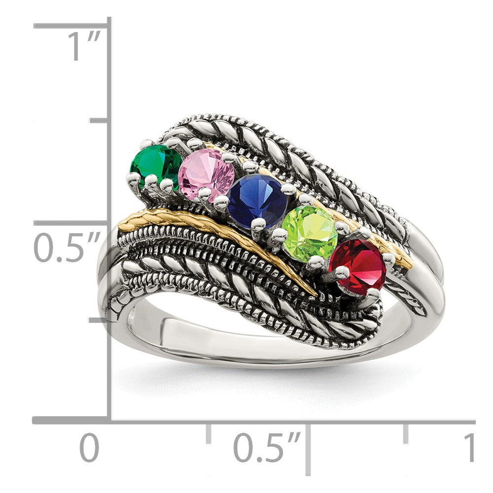 Sterling Silver Antiqued w/14k 5-stone Mother's Ring Mounting