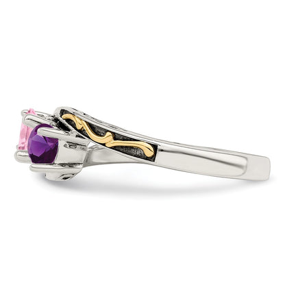 Sterling Silver Antiqued w/14k 2-stone Mother's Ring Mounting