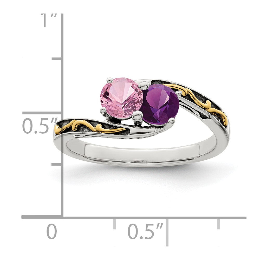 Sterling Silver Antiqued w/14k 2-stone Mother's Ring Mounting