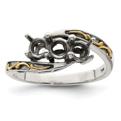 Sterling Silver Antiqued w/14k 3-stone Mother's Ring Mounting