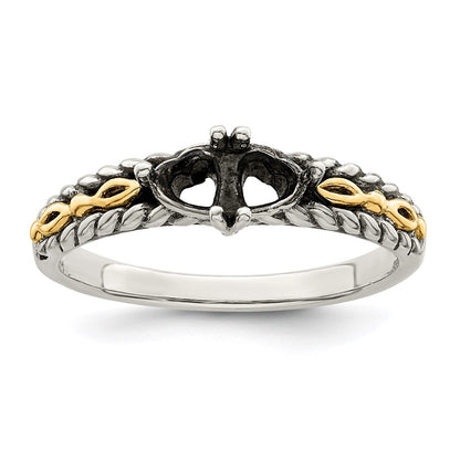 Sterling Silver Antiqued w/14k 2-stone Mother's Ring Mounting