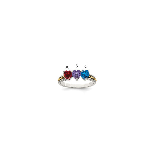 Sterling Silver Antiqued w/14k 3-stone Mother's Ring Mounting