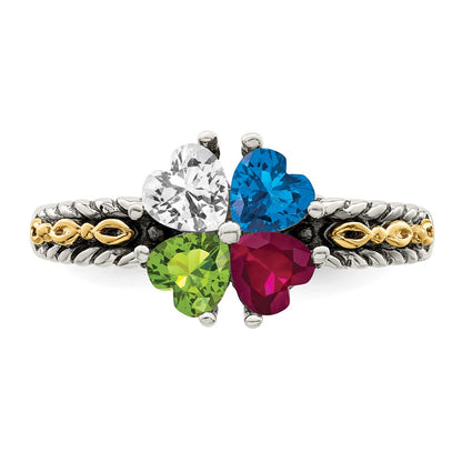 Sterling Silver Antiqued w/14k 4-stone Mother's Ring Mounting