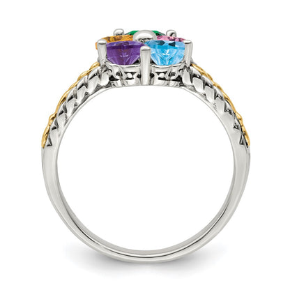 Sterling Silver Antiqued w/14k 2-stone Mother's Ring Mounting