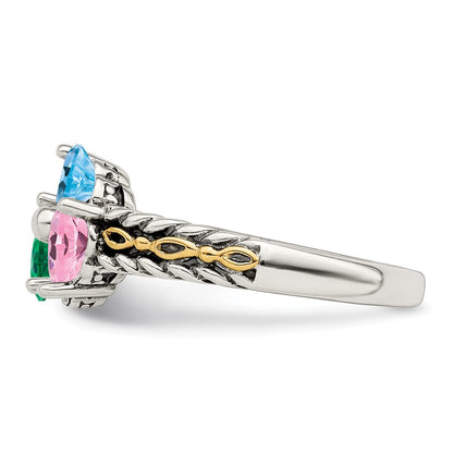 Sterling Silver Antiqued w/14k 2-stone Mother's Ring Mounting