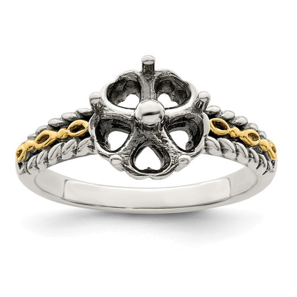 Sterling Silver Antiqued w/14k 2-stone Mother's Ring Mounting