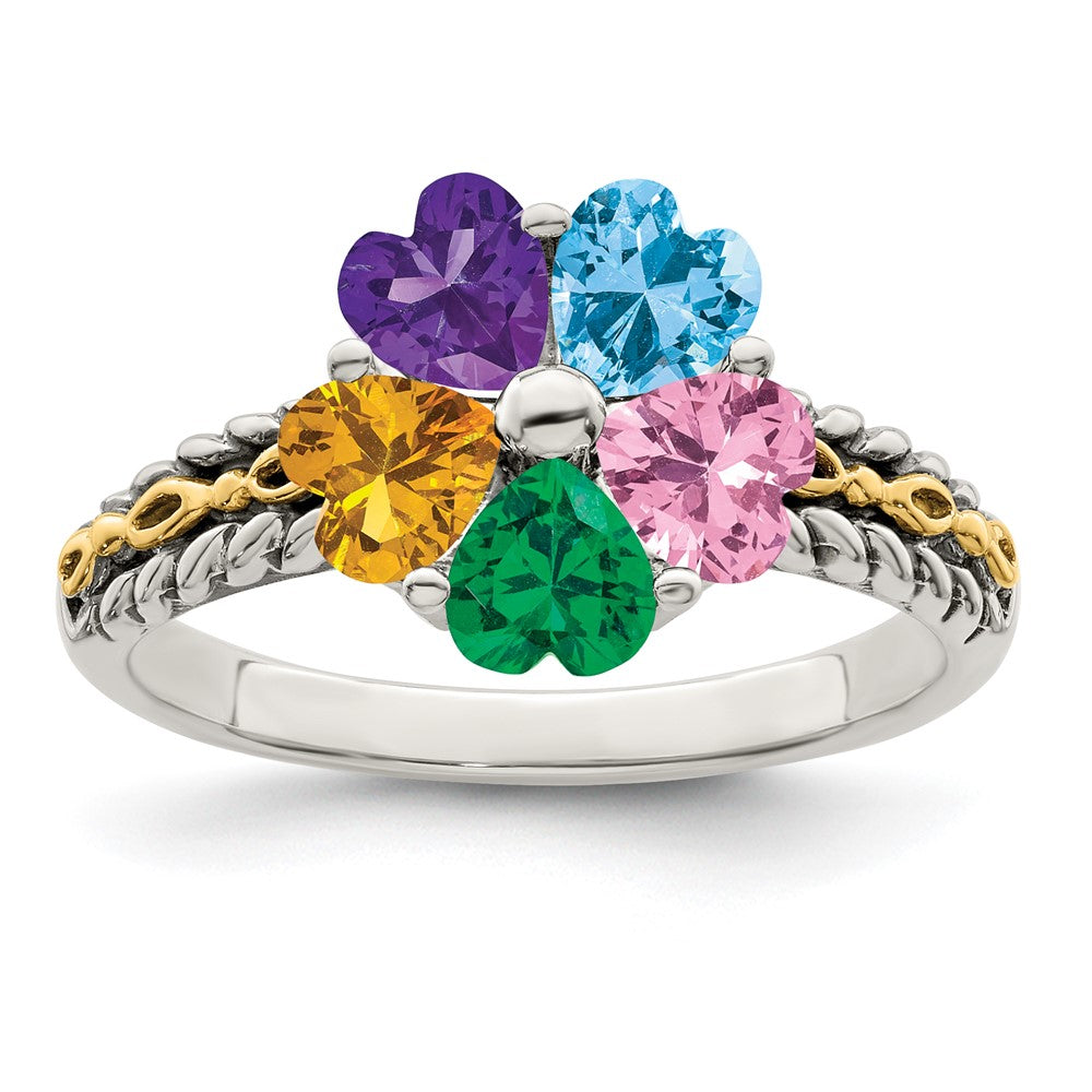 Sterling Silver Antiqued w/14k 2-stone Mother's Ring Mounting