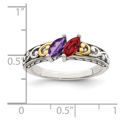Sterling Silver Antiqued w/14k 2-stone Mother's Ring Mounting