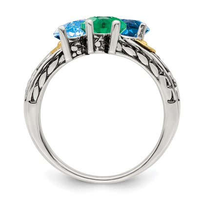 Sterling Silver Antiqued w/14k 3-stone Mother's Ring Mounting