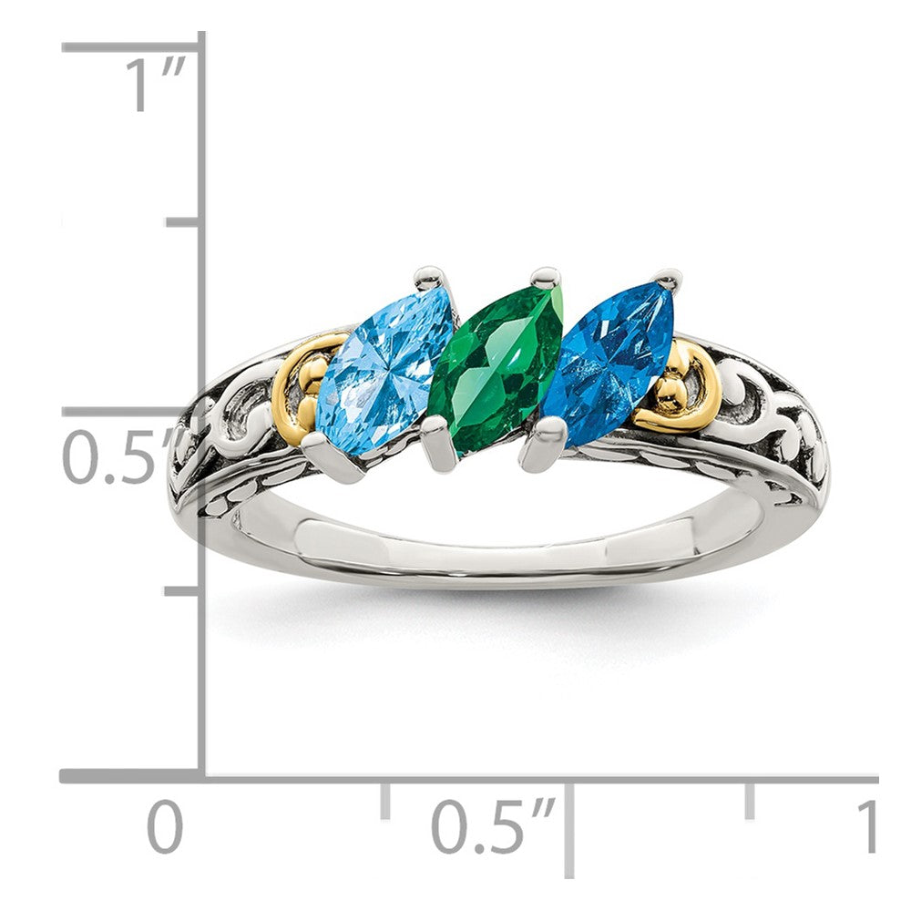 Sterling Silver Antiqued w/14k 3-stone Mother's Ring Mounting