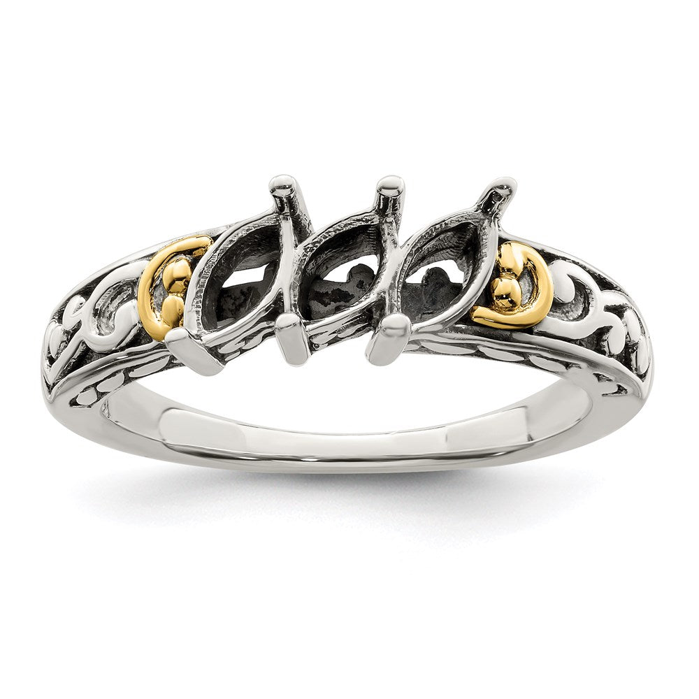 Sterling Silver Antiqued w/14k 3-stone Mother's Ring Mounting