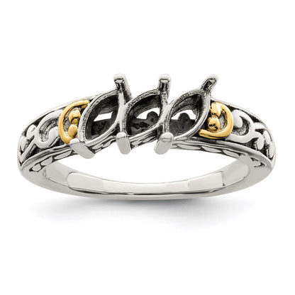 Sterling Silver Antiqued w/14k 3-stone Mother's Ring Mounting