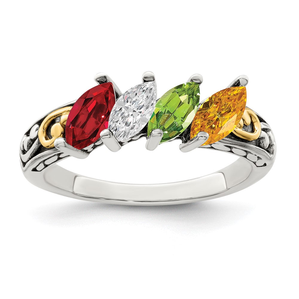 Sterling Silver Antiqued w/14k 4-stone Mother's Ring Mounting