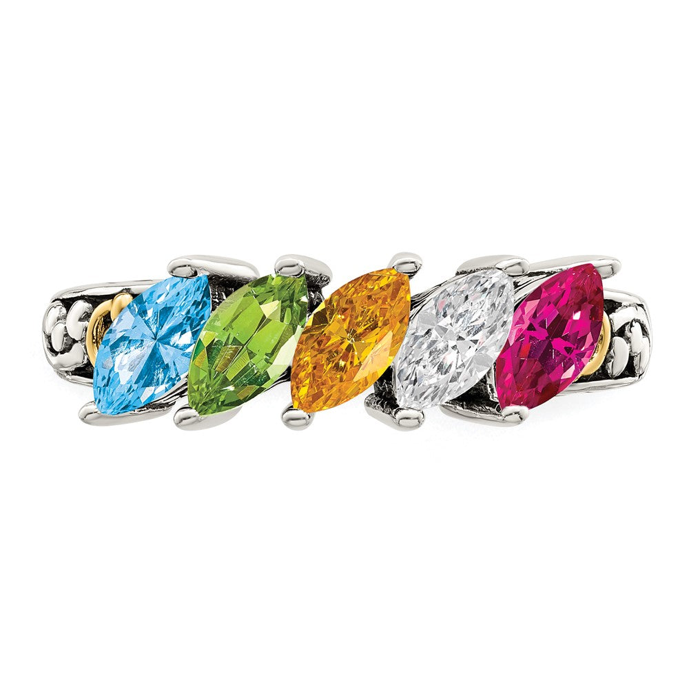 Sterling Silver Antiqued w/14k 5-stone Mother's Ring Mounting