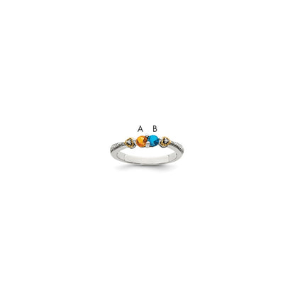 Sterling Silver Antiqued w/14k 2-stone w/Diamond Mother's Semi-Mount Ring