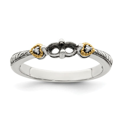 Sterling Silver Antiqued w/14k 2-stone w/Diamond Mother's Semi-Mount Ring