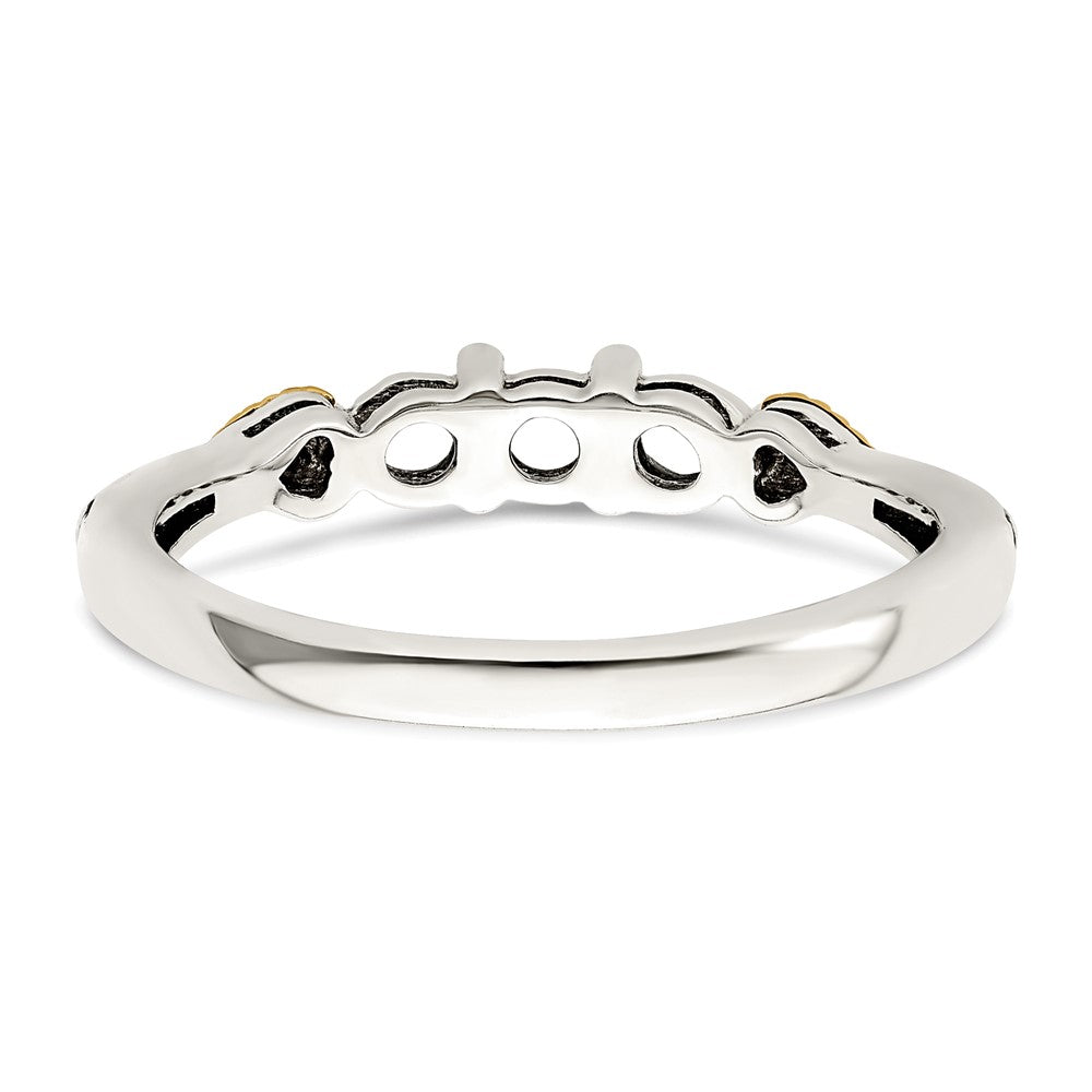 Sterling Silver Antiqued w/14k 3-stone w/Diamond Mother's Semi-Mount Ring