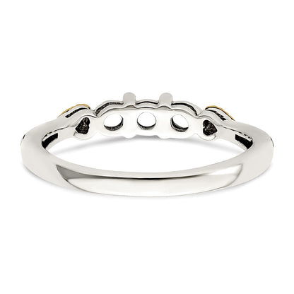 Sterling Silver Antiqued w/14k 3-stone w/Diamond Mother's Semi-Mount Ring