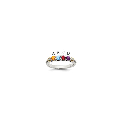 Sterling Silver Antiqued w/14k 4-stone w/Diamond Mother's Semi-Mount Ring