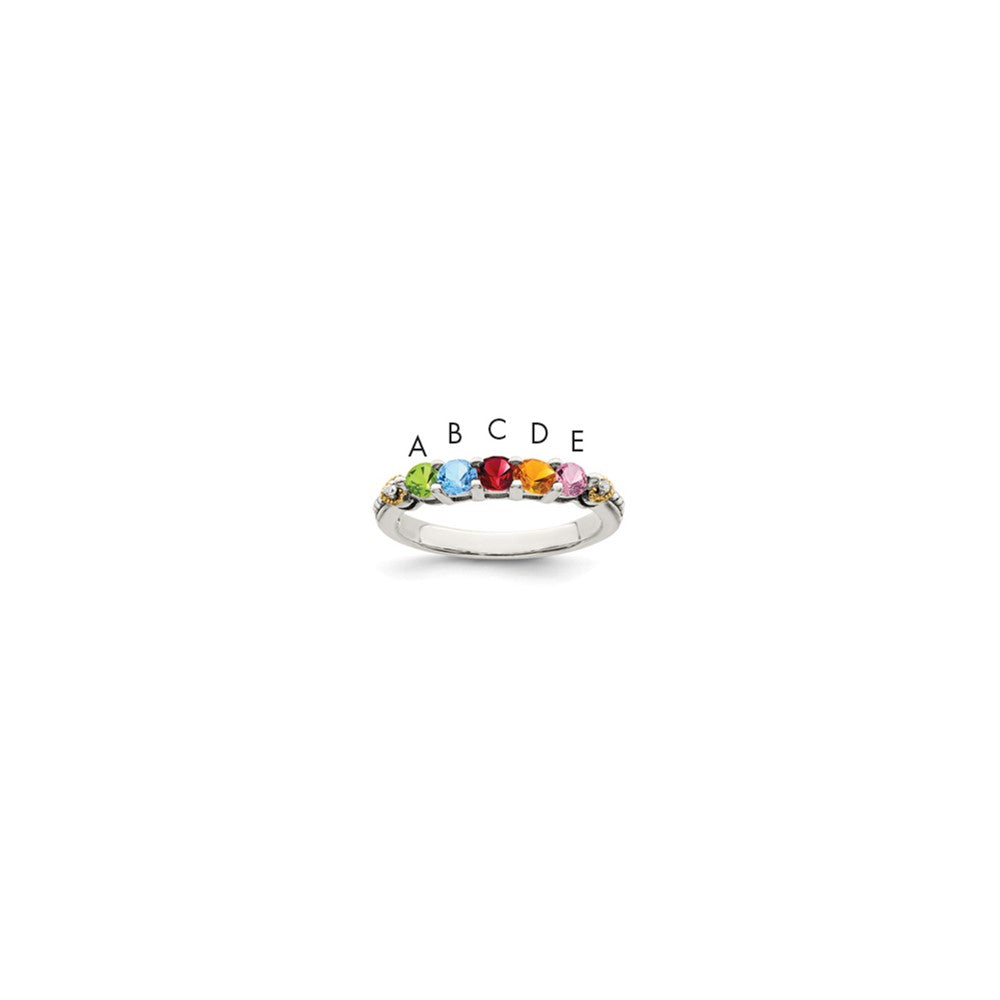 Sterling Silver Antiqued w/14k 5-stone w/Diamond Mother's Semi-Mount Ring