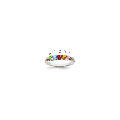 Sterling Silver Antiqued w/14k 5-stone w/Diamond Mother's Semi-Mount Ring