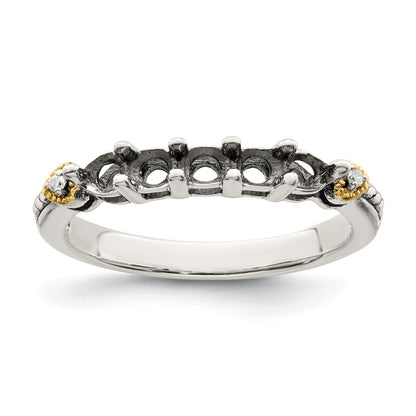 Sterling Silver Antiqued w/14k 5-stone w/Diamond Mother's Semi-Mount Ring
