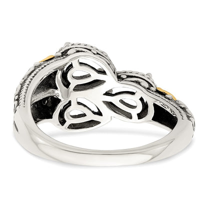 Sterling Silver Antiqued w/14k 3-stone w/Diamond Mother's Ring Semi-Mount