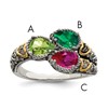 Sterling Silver Antiqued w/14k 3-stone w/Diamond Mother's Ring Semi-Mount