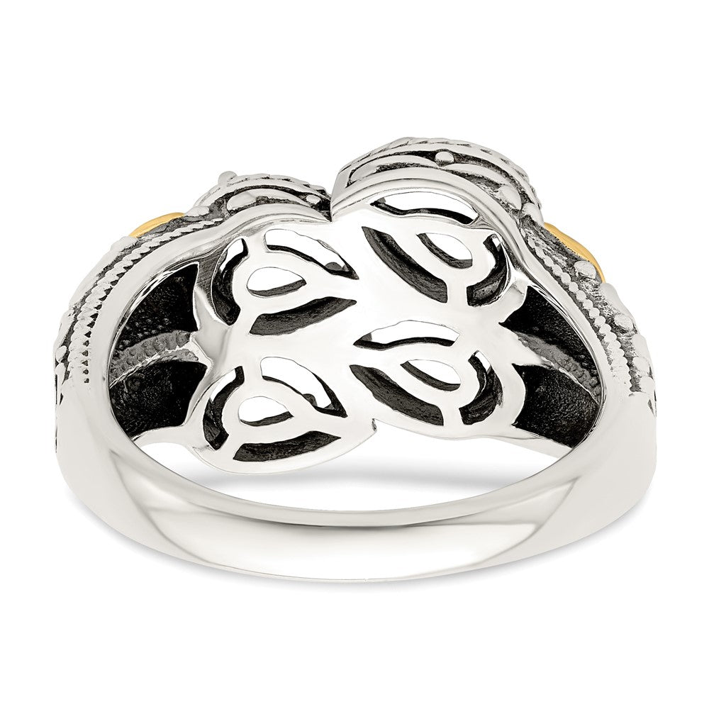 Sterling Silver Antiqued w/14k 4-stone w/Diamond Mother's Ring Semi-Mount