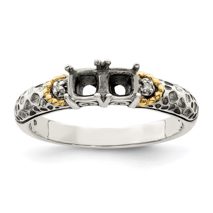 Sterling Silver Antiqued w/14k 2-stone w/Diamond Mother's Ring Semi-Mount