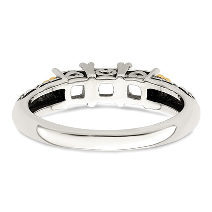 Sterling Silver Antiqued w/14k 3-stone w/Diamond Mother's Ring Semi-Mount