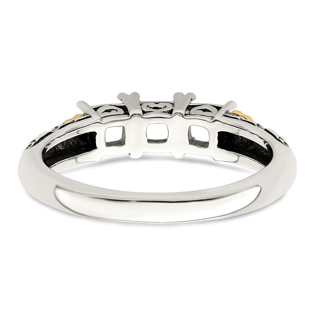 Sterling Silver Antiqued w/14k 3-stone w/Diamond Mother's Ring Semi-Mount