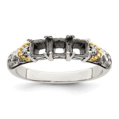 Sterling Silver Antiqued w/14k 3-stone w/Diamond Mother's Ring Semi-Mount