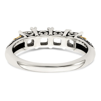 Sterling Silver Antiqued w/14k 4-stone w/Diamond Mother's Ring Semi-Mount