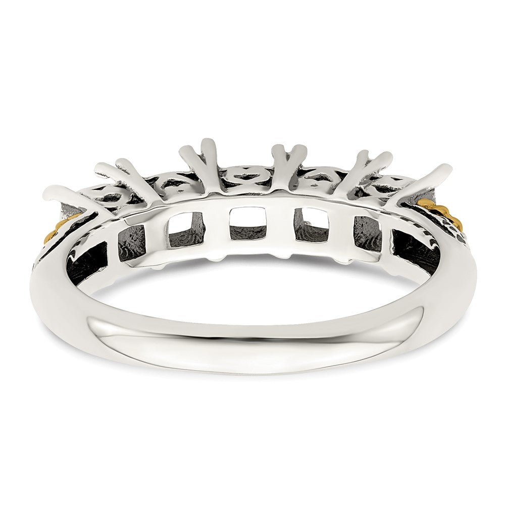 Sterling Silver Antiqued w/14k 5-stone w/Diamond Mother's Ring Semi-Mount