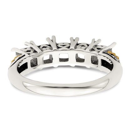 Sterling Silver Antiqued w/14k 5-stone w/Diamond Mother's Ring Semi-Mount