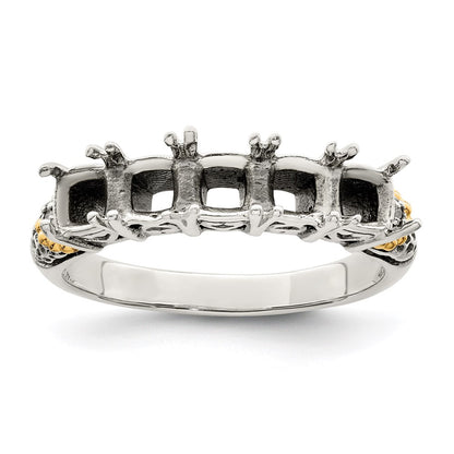 Sterling Silver Antiqued w/14k 5-stone w/Diamond Mother's Ring Semi-Mount