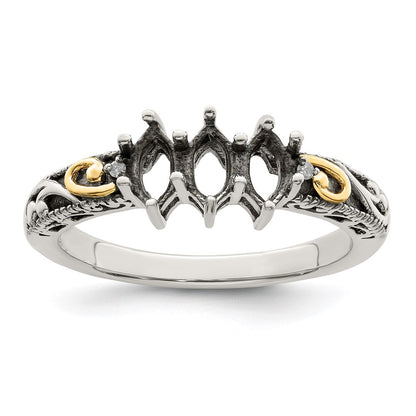 Sterling Silver Antiqued w/14k 3-stone w/Diamond Mother's Ring Semi-Mount