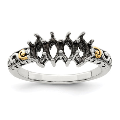Sterling Silver Antiqued w/14k 4-stone w/Diamond Mother's Ring Semi-Mount