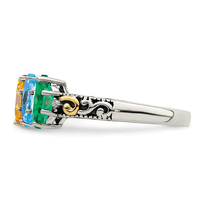Sterling Silver Antiqued w/14k 5-stone w/Diamond Mother's Ring Semi-Mount