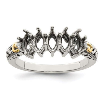 Sterling Silver Antiqued w/14k 5-stone w/Diamond Mother's Ring Semi-Mount