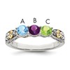 Sterling Silver Antiqued w/14k 3-stone w/Diamond Mother's Ring Semi-Mount
