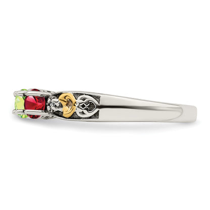 Sterling Silver Antiqued w/14k 4-stone w/Diamond Mother's Ring Semi-Mount