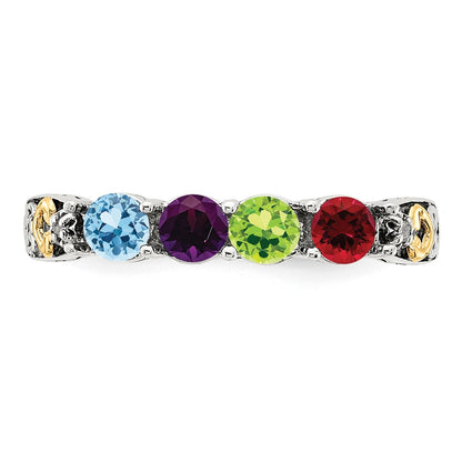 Sterling Silver Antiqued w/14k 4-stone w/Diamond Mother's Ring Semi-Mount